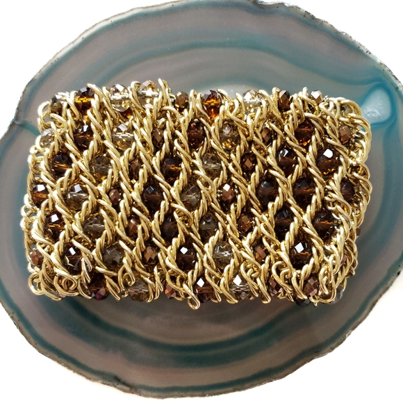 Unbranded Jewelry - stretch gold cuff statement crystal bead bracelet